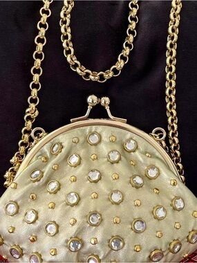 Vintage Kathy Van Zeeland Gold Jeweled Kisslock Crossbody Bling Bag EUC